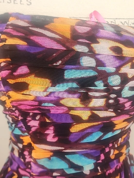 BETSEY JOHNSON NWT RUCHED BUSTIER FIT FLARE SHEER LINED PRINT DRESS SZ 10 - Picture 5 of 16
